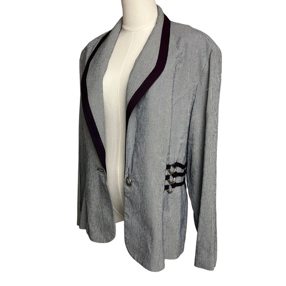 Vintage Womens Blazer Equestrian Harness Ring Detail Houndstooth Academia - Picture 3 of 16